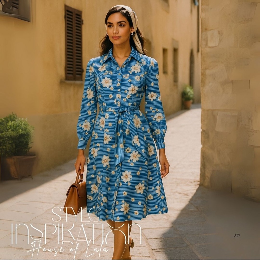 Vintage Floral Button Down Shirt Dress. 70s Dagger Collar. Vacation Chic - Picture 8 of 13